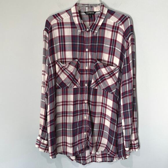 Express Plaid Tunic Style Button Down Women's Large - Picture 1 of 5